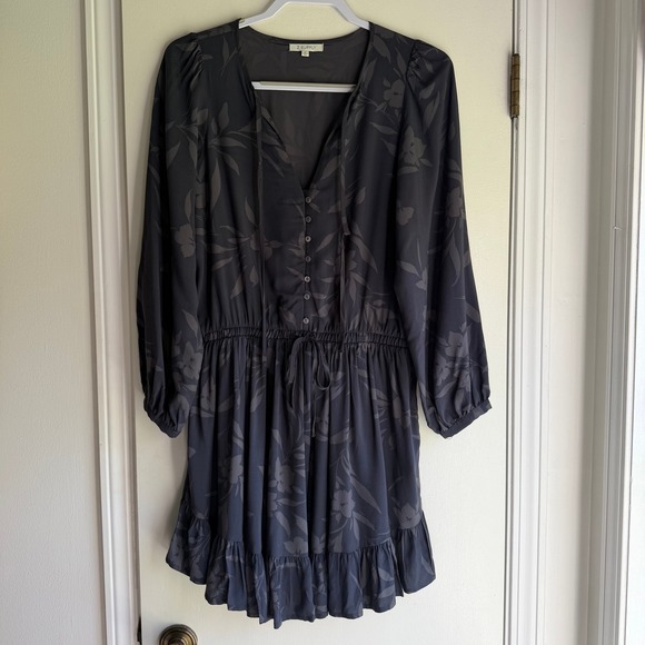 Z Supply Dresses & Skirts - Z Supply Charcoal Floral Rayon Mini Dress Button Front Ruffle Hem Small ZD221921
